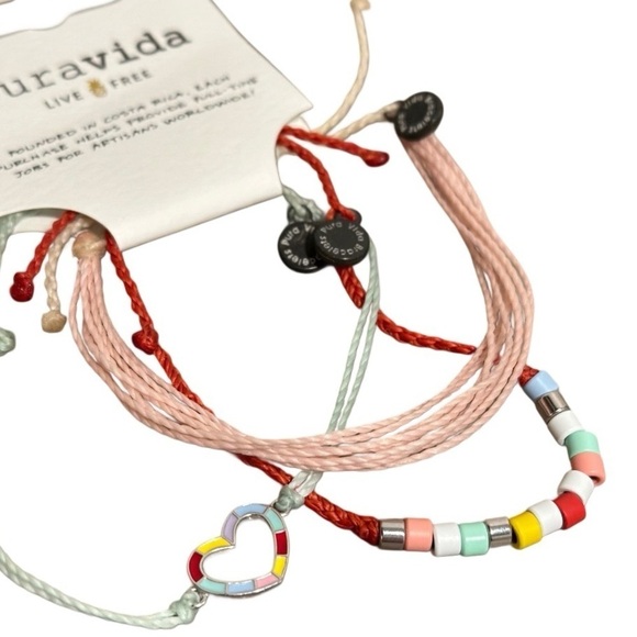 Pura Vida Bracelet Bundle Combo Sweetheart Set, Heart Charm Heshi Beads Colorful - Picture 3 of 12